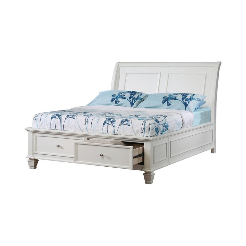 Selena Full Sleigh Bed with Footboard Storage Cream White