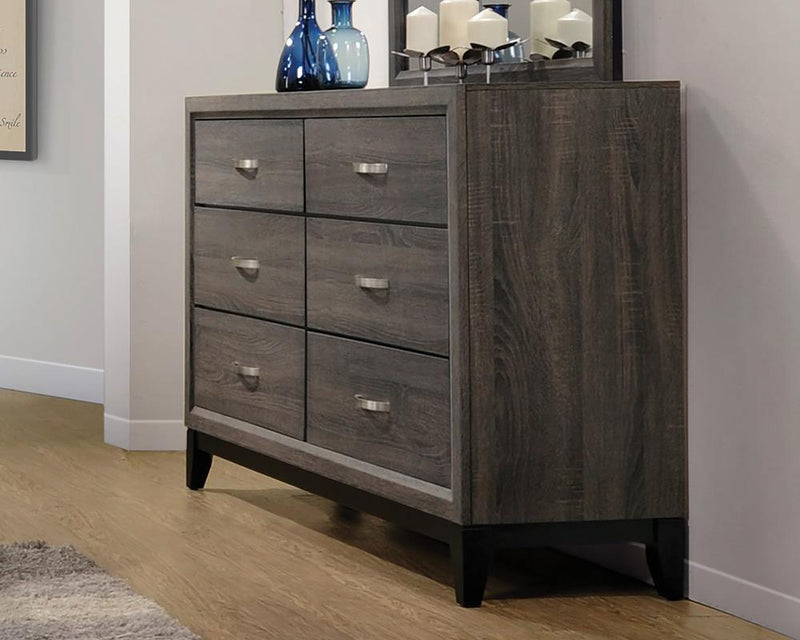 Watson 6-drawer Dresser Grey Oak and Black