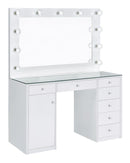 Percy 7-drawer Glass Top Vanity Desk with Lighting White