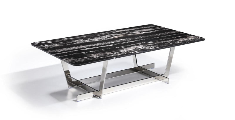 J&M Furniture Carrara Marble Coffee Table in Marble Black and Silver image