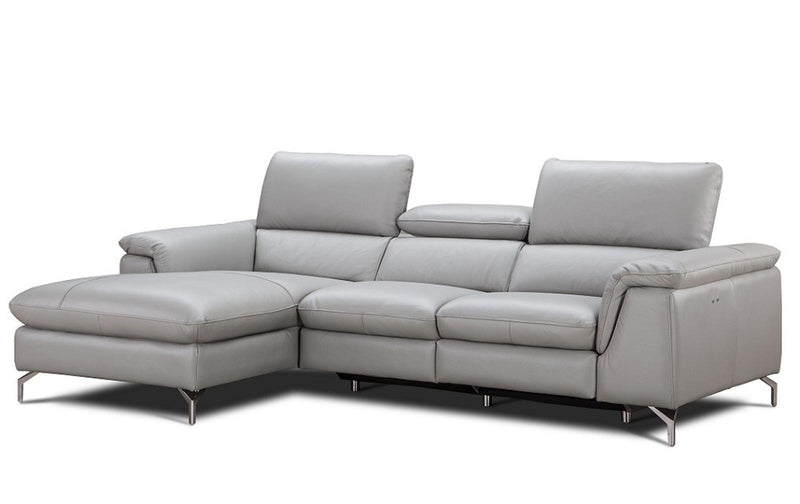 J&M Furniture Serena Premium Leather Sectional in Left Hand Facing Chaise in Light Grey image
