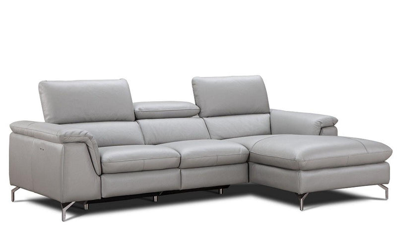 J&M Furniture Serena Premium Leather Sectional in Right Hand Facing Chaise in Light Grey image