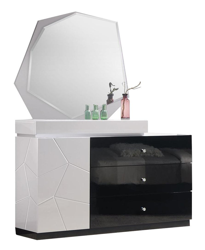 J&M Furniture Turin Dresser and Mirror in Light Grey & Black Lacquer image