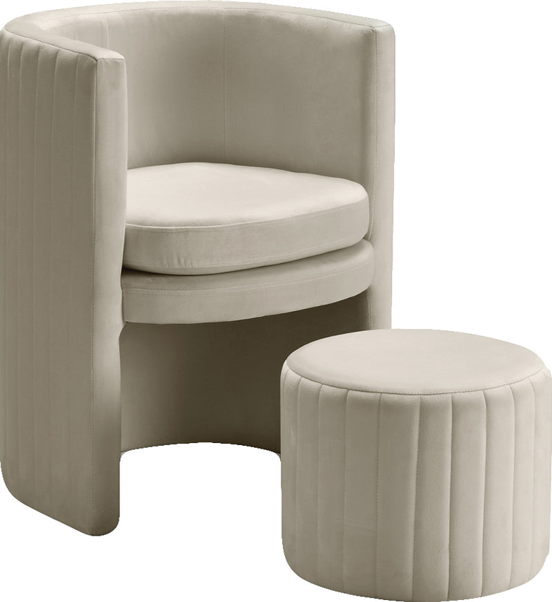Selena Cream Velvet Accent Chair and Ottoman Set image