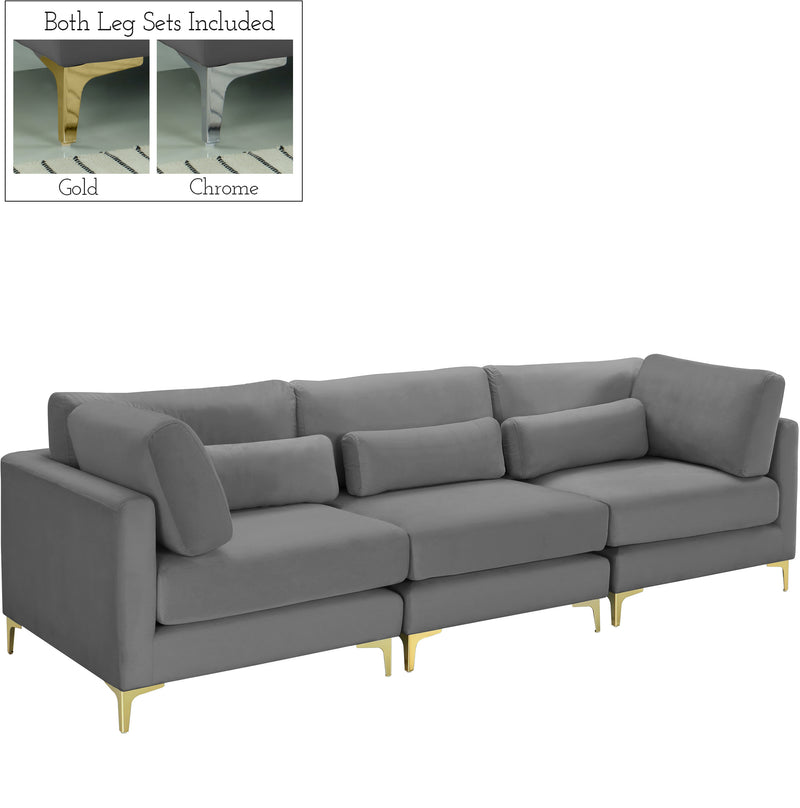 Julia Grey Velvet Modular Sofa (3 Boxes) image