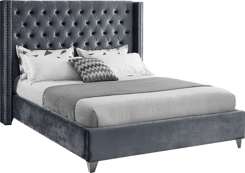 Aiden Grey Velvet Queen Bed image