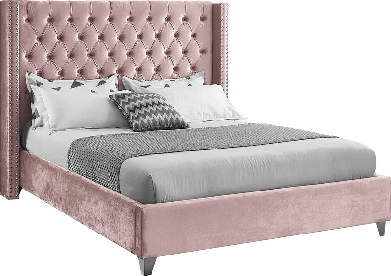 Aiden Pink Velvet Queen Bed image