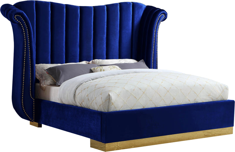 Flora Navy Velvet Queen Bed (3 Boxes) image