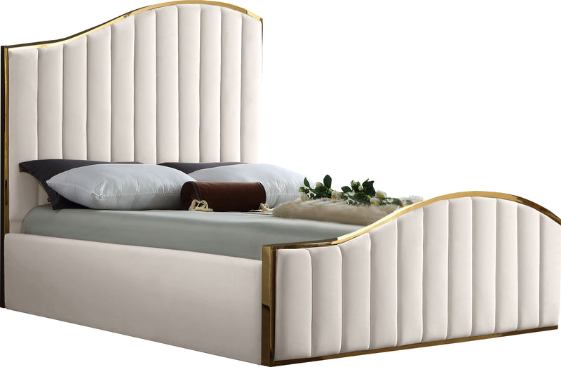Jolie Cream Velvet Queen Bed (3 Boxes) image