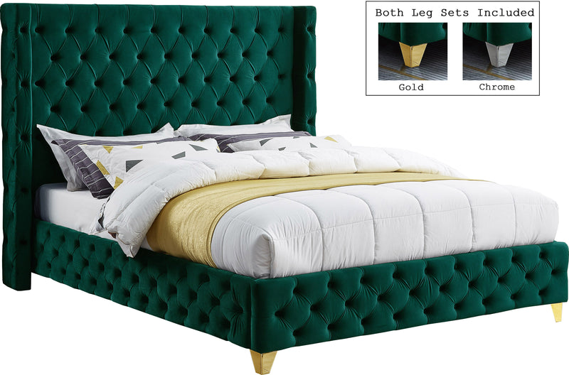 Savan Green Velvet Queen Bed image