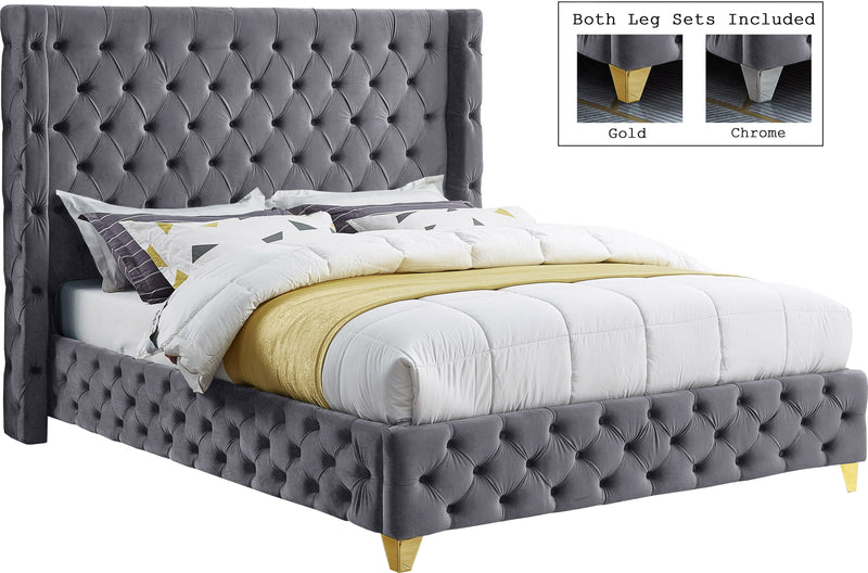 Savan Grey Velvet King Bed image