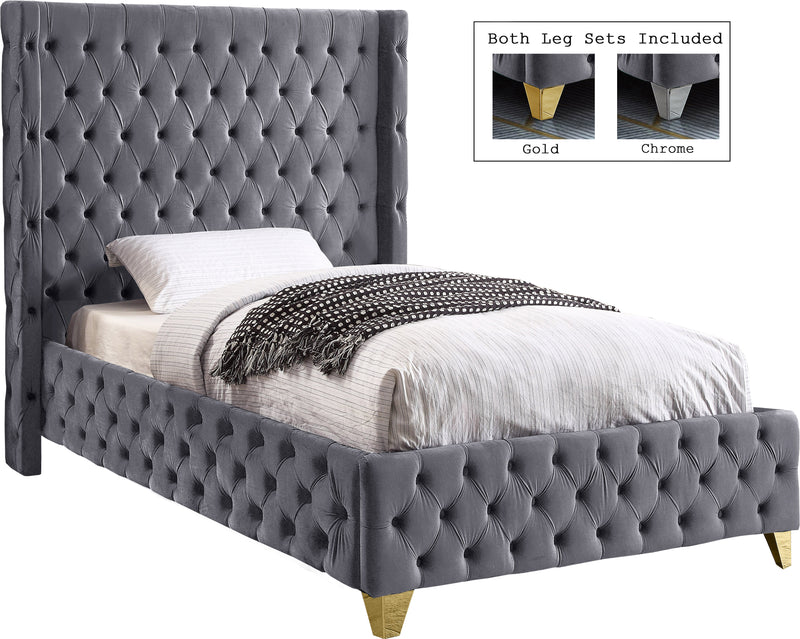 Savan Grey Velvet Twin Bed image