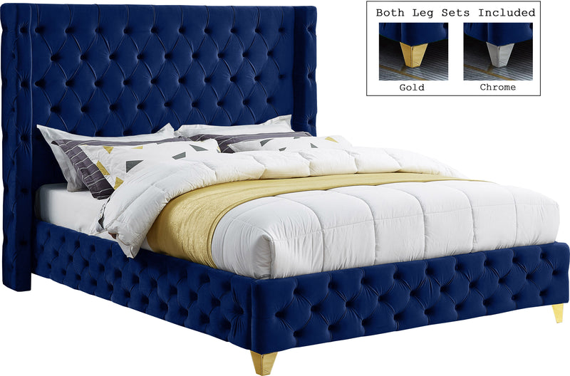 Savan Navy Velvet King Bed image