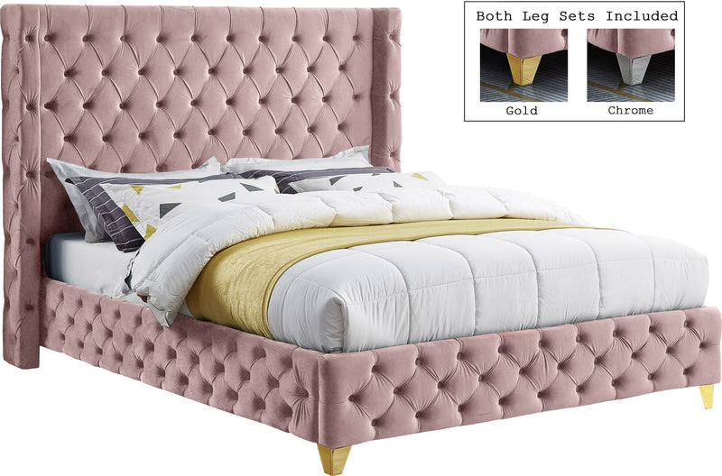 Savan Pink Velvet Queen Bed image