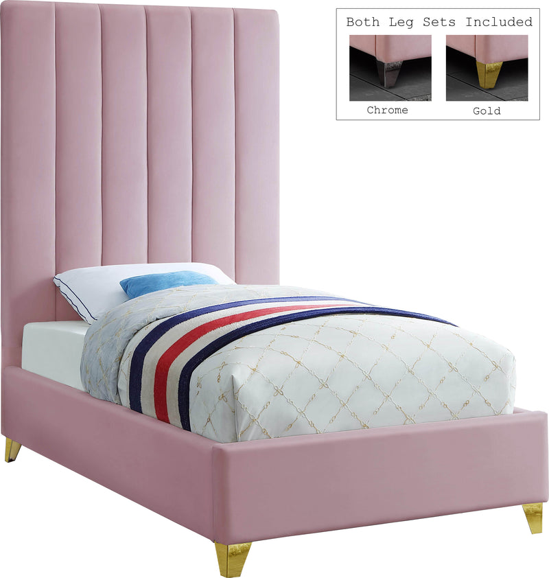Via Pink Velvet Twin Bed image
