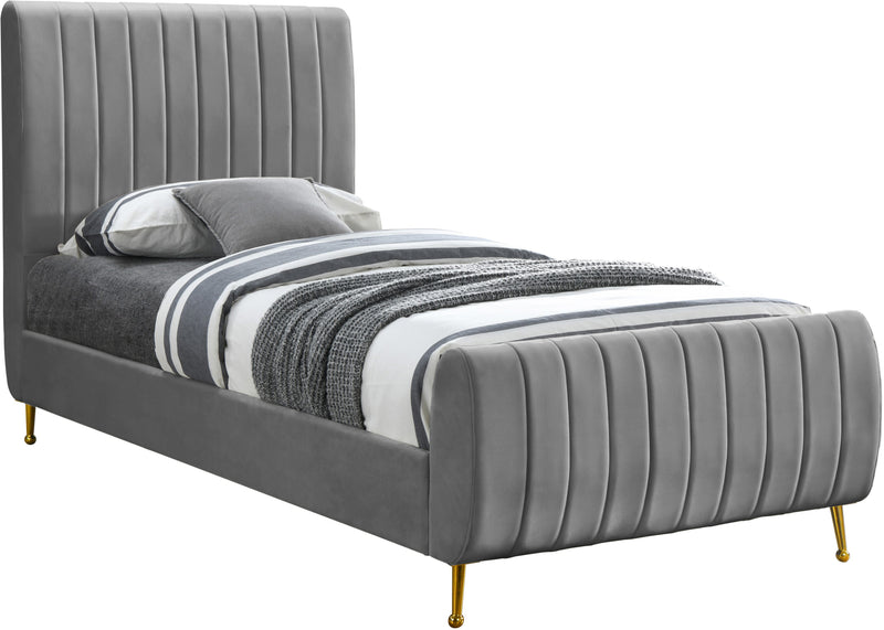 Zara Grey Velvet Twin Bed (3 Boxes) image